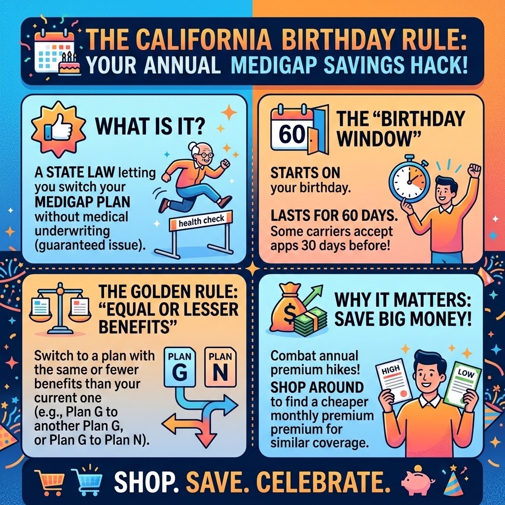 CA birthday rule about Medicare Supplement or Medigap